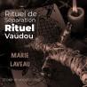 rituel de séparation une poupée vaudou en paille piquée partout à la lueur d'une bougie avec un vévé erzulie dantor image sépia